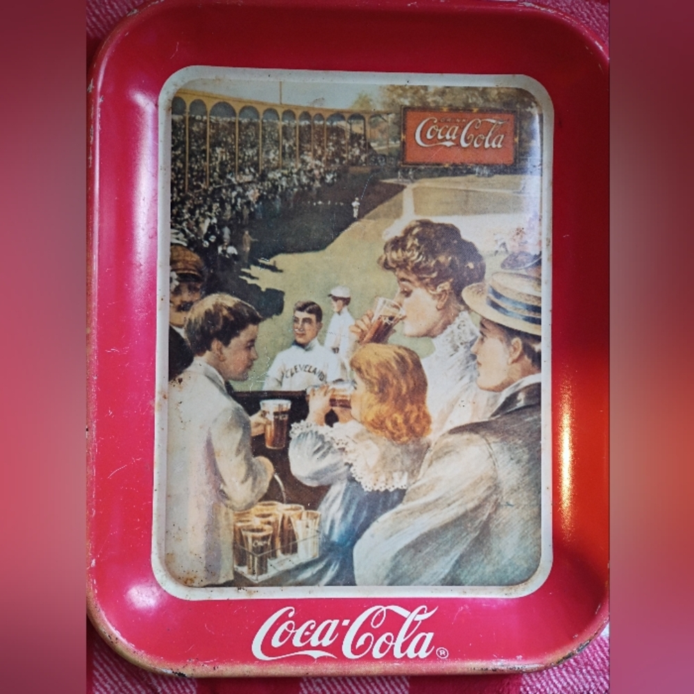 Vintage Coke Coca Cola Company Baseball Themed Metal Serving Tray -  1989